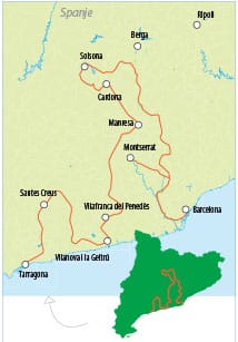 Grand Tour Catalonië kaartje deel 1 Barcelona-Tarragona